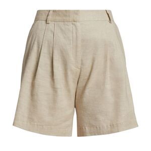 FRAME Linen Shorts Pleated‎ Size 4 Stretch High Rise Cuffed Hem